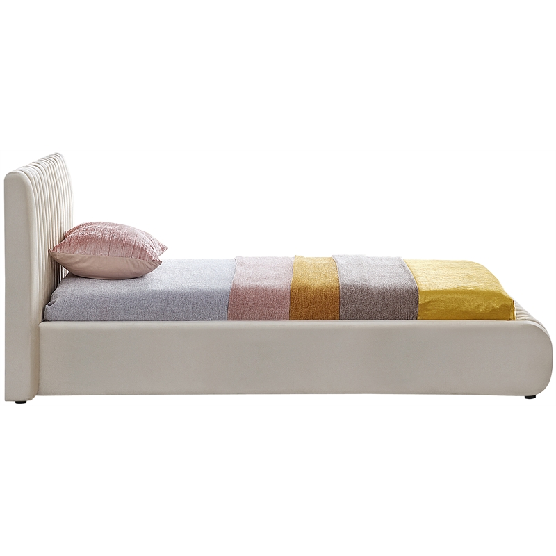 Pemberly Row Contemporary Deep Channel Tufted Rich Cream Velvet Twin Bed