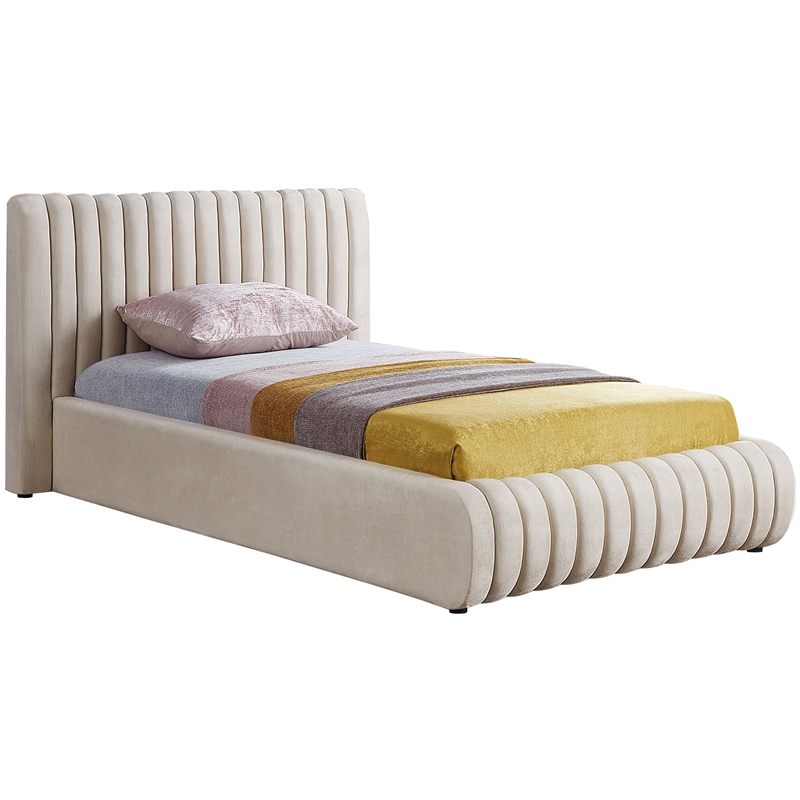 Pemberly Row Contemporary Deep Channel Tufted Rich Cream Velvet Twin Bed