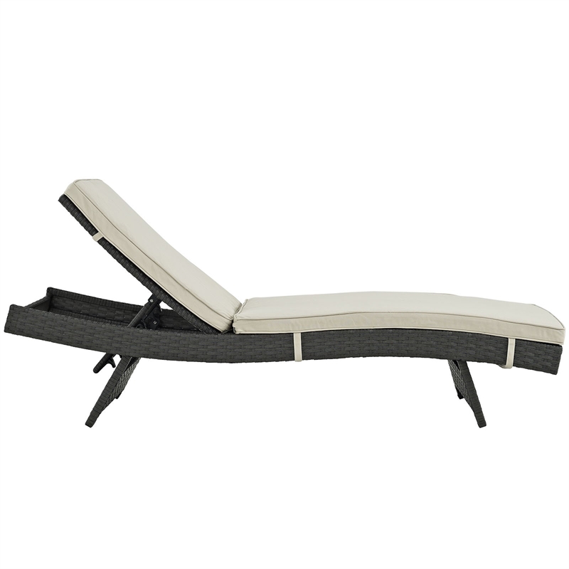 Pemberly Row Aluminum Rattan Fabric Patio Chaise in Antique Canvas/Beige