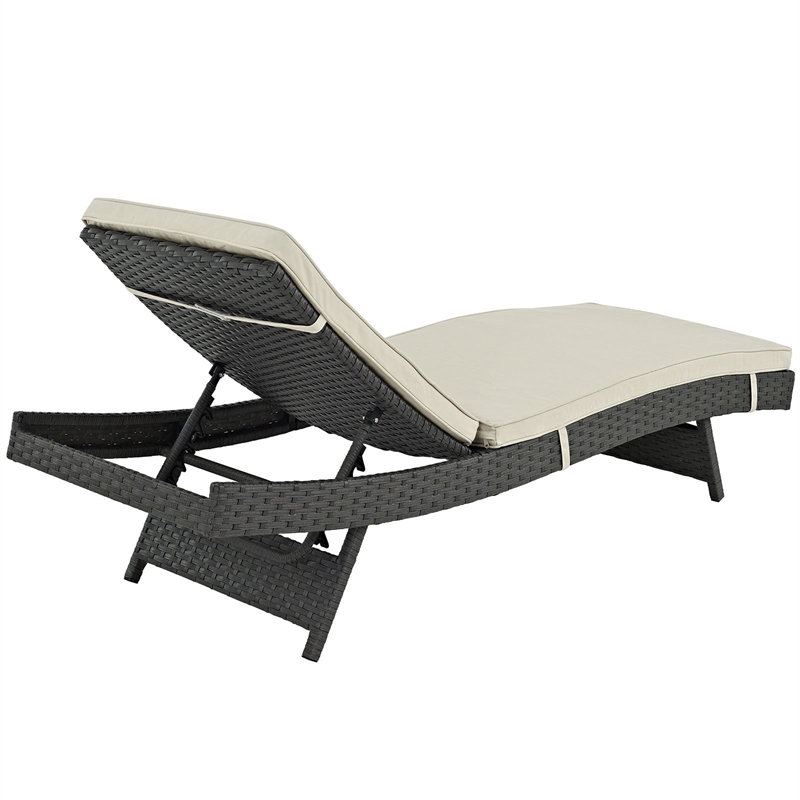 Pemberly Row Aluminum Rattan Fabric Patio Chaise in Antique Canvas/Beige