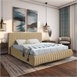 Pemberly Row Contemporary Deep Channel Tufted Rich Camel Velvet Queen Bed
