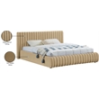 Pemberly Row Contemporary Deep Channel Tufted Rich Camel Velvet Queen Bed