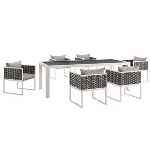 Pemberly Row 7-Piece Aluminum & Fabric Patio Dining Set in White and Gray