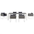 Pemberly Row 7-Piece Aluminum & Fabric Patio Dining Set in White and Navy