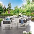 Pemberly Row 9-Piece Aluminum & Fabric Patio Dining Set in White and Gray
