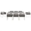 Pemberly Row 9-Piece Aluminum & Fabric Patio Dining Set in White and Gray