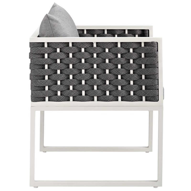 Pemberly Row 9-Piece Aluminum & Fabric Patio Dining Set in White and Gray