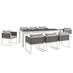 Pemberly Row 9-Piece Aluminum & Fabric Patio Dining Set in White and Gray