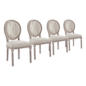 Pemberly Row 19.5&quot Polyester Fabric Dining Side Chair in Beige (Set of 4)