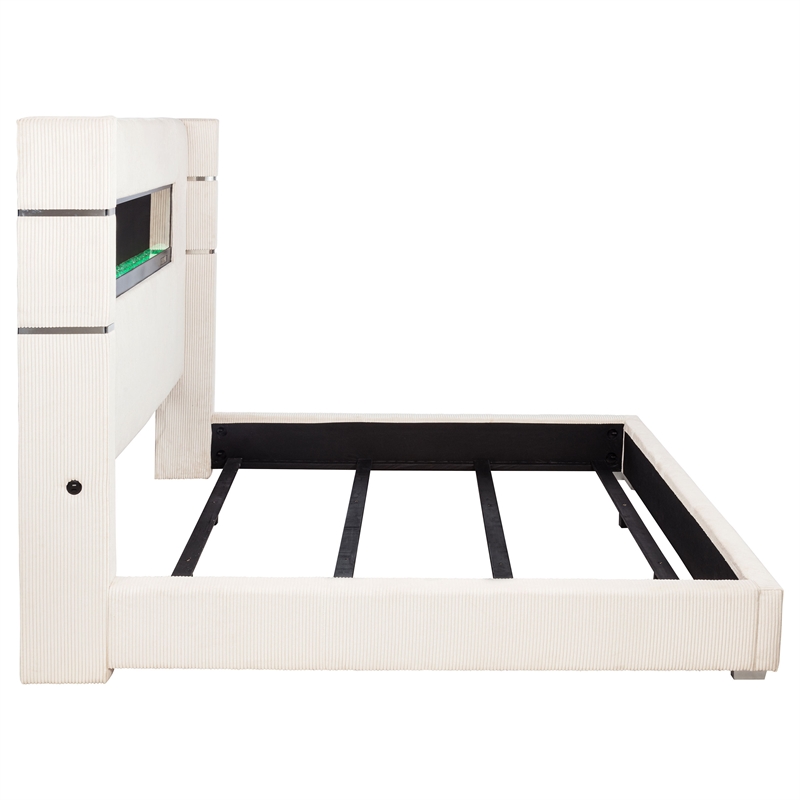 Pemberly Row 67-inch Fabric Upholstered Eastern King Fireplace Bed in Cream