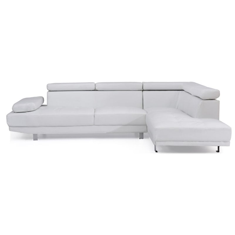 Pemberly Row Faux Leather Sectional in White with Adjustable Head and Arm Rest