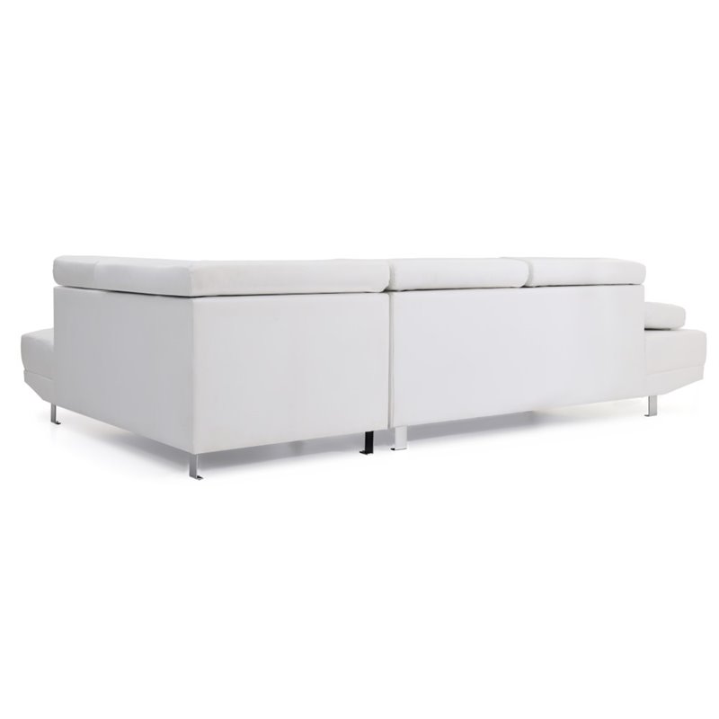Pemberly Row Faux Leather Sectional in White with Adjustable Head and Arm Rest
