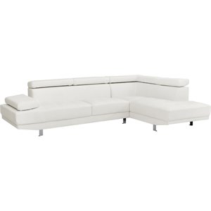 Pemberly Row Faux Leather Sectional in White with Adjustable Head and Arm Rest