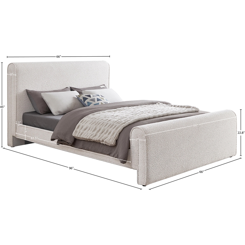 Pemberly Row Curved Headboard and Footboard Rich Cream Boucle Fabric Queen Bed