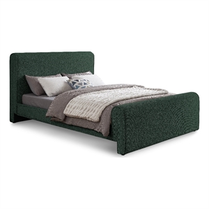 Pemberly Row Curved Headboard and Footboard Rich Green Boucle Fabric Queen Bed