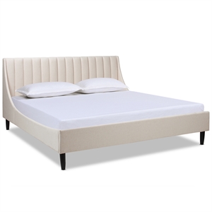 Pemberly Row Vertical Tufted Headboard Platform Bed Set King Light Beige Linen