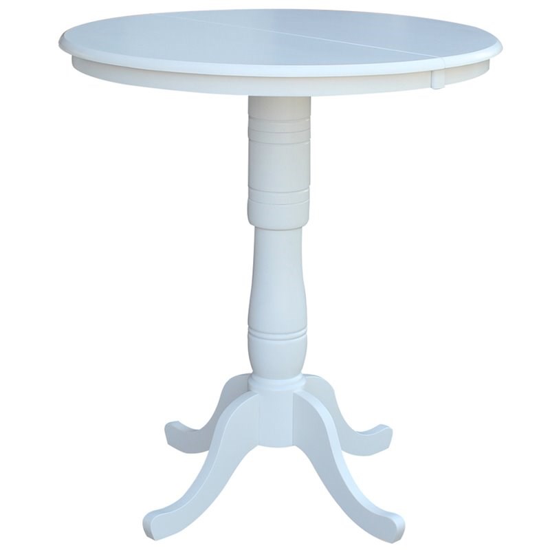 Pemberly Row Contemporary Solid Wood Extendable Bar Table in White with 12