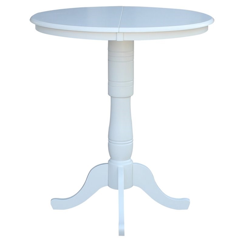 Pemberly Row Contemporary Solid Wood Extendable Bar Table in White with 12