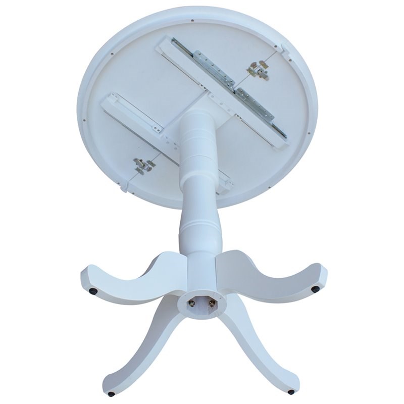 Pemberly Row Contemporary Solid Wood Extendable Bar Table in White with 12