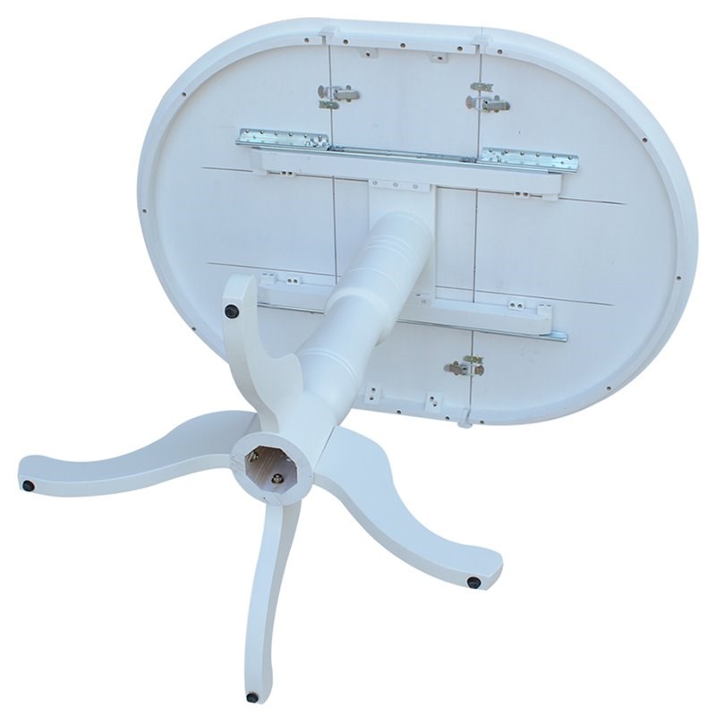 Pemberly Row Contemporary Solid Wood Extendable Bar Table in White with 12