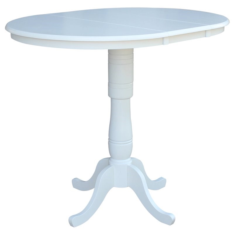 Pemberly Row Contemporary Solid Wood Extendable Bar Table in White with 12