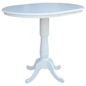 Pemberly Row Contemporary Solid Wood Extendable Bar Table in White with 12&quot Leaf