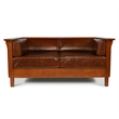 Pemberly Row Arts and Crafts Leather Side Loveseat in Chestnut Brown