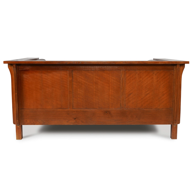 Pemberly Row Arts and Crafts Leather Side Loveseat in Chestnut Brown