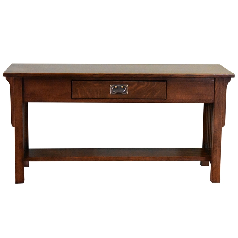 Pemberly Row Arts and Crafts 1 Drawer Wood Console Table in Walnut