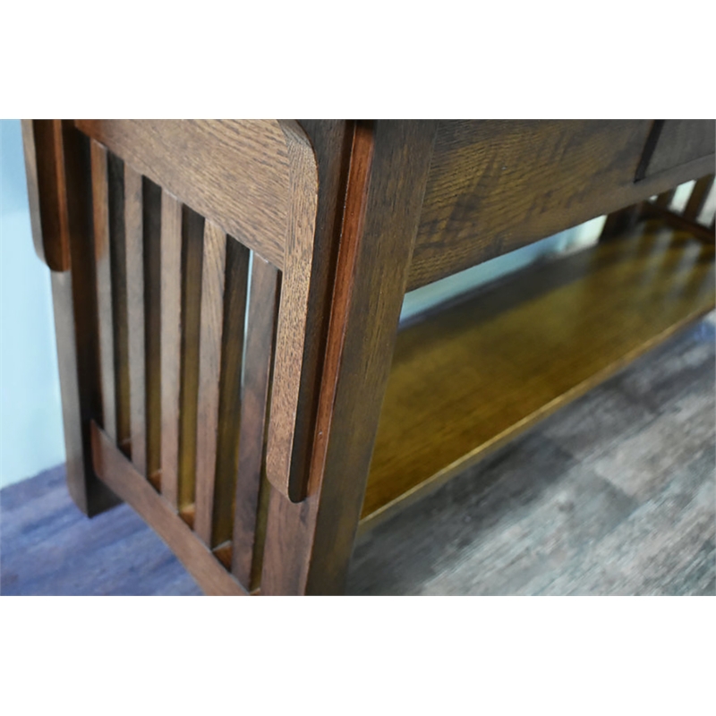 Pemberly Row Arts and Crafts 1 Drawer Wood Console Table in Walnut