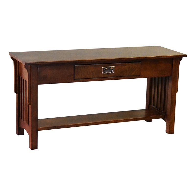 Pemberly Row Arts and Crafts 1 Drawer Wood Console Table in Walnut