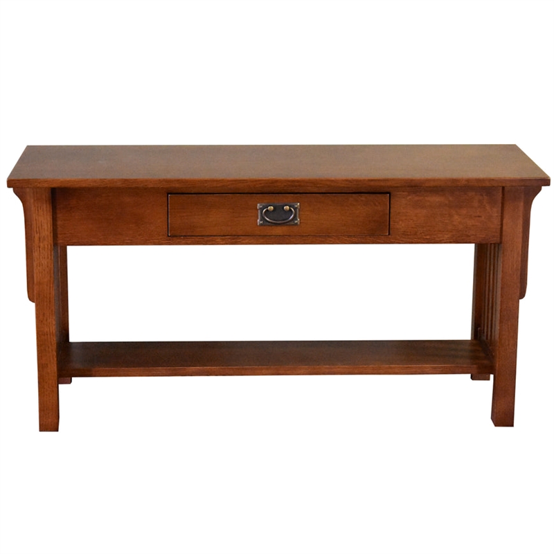 Pemberly Row Arts and Crafts 1 Drawer Wood Console Table in Cherry
