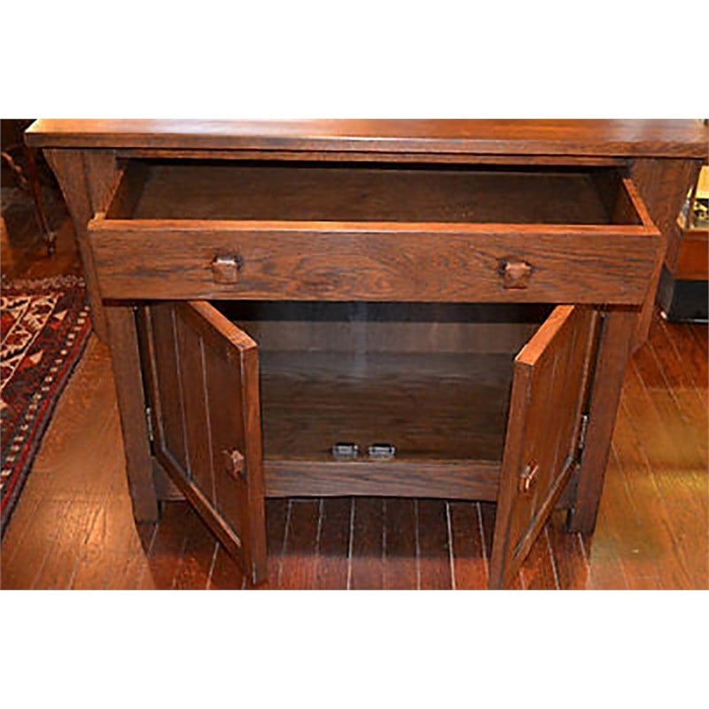 Pemberly Row Modern Arts and Crafts Wood Cabinet in Dark Walnut