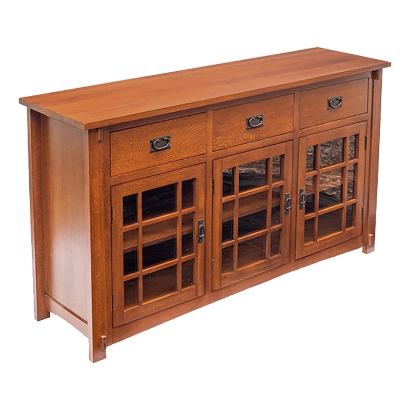 Pemberly Row Contemporary Arts and Crafts Wood Sideboard in Cherry