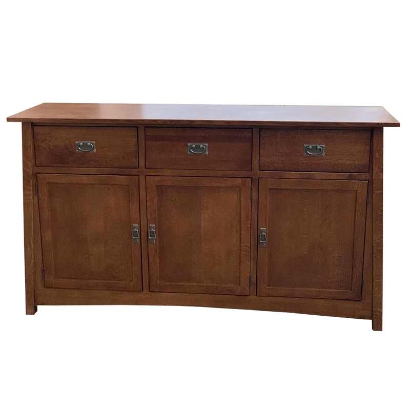 Pemberly Row Arts and Crafts 3-Drawer Solid Wood Sideboard in Walnut