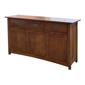 Pemberly Row Arts and Crafts 3-Drawer Solid Wood Sideboard in Walnut