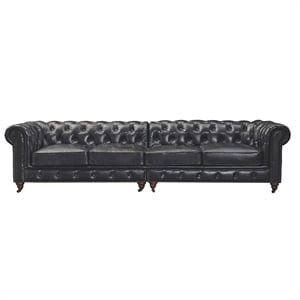 Pemberly Row Top Grain Leather Chesterfield 118&quot Leather Sofa in Black