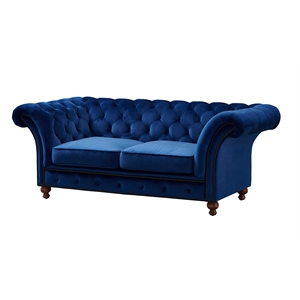 Pemberly Row Craftsman Mission Fabric Sloped Arm Loveseat in Blue