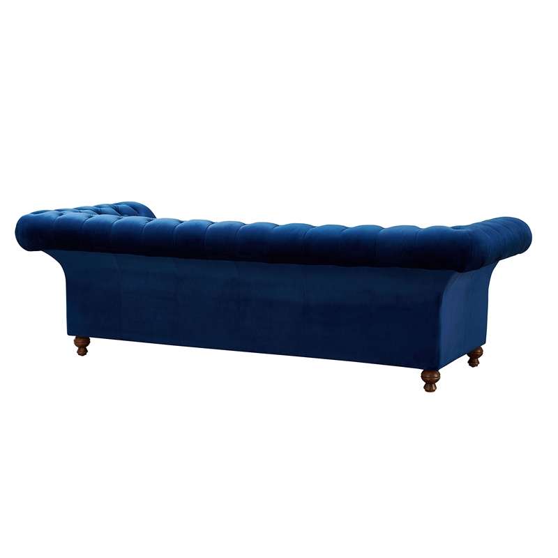 Pemberly Row Craftsman Mission Fabric/Velvet Sloped Arm Sofa in Blue