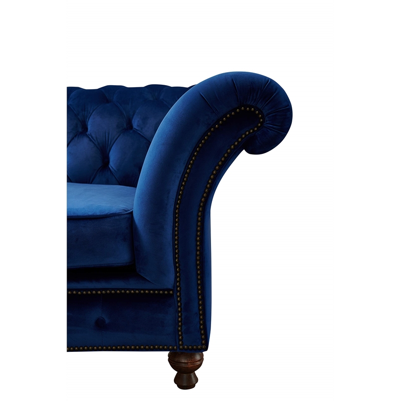 Pemberly Row Craftsman Mission Fabric/Velvet Sloped Arm Sofa in Blue
