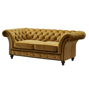 Pemberly Row Craftsman Mission Fabric Sloped Arm Loveseat in Yellow