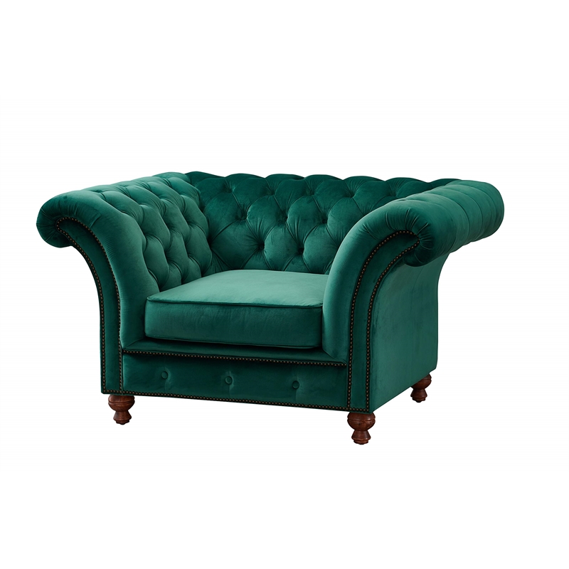 Pemberly Row Modern Craftsman Mission Fabric Arm Chair in Green