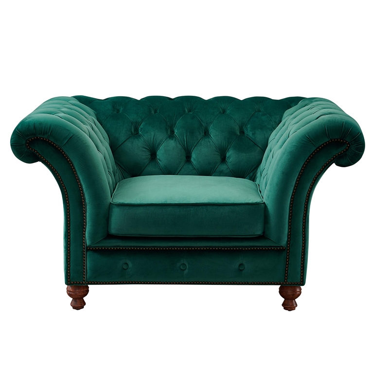 Pemberly Row Modern Craftsman Mission Fabric Arm Chair in Green
