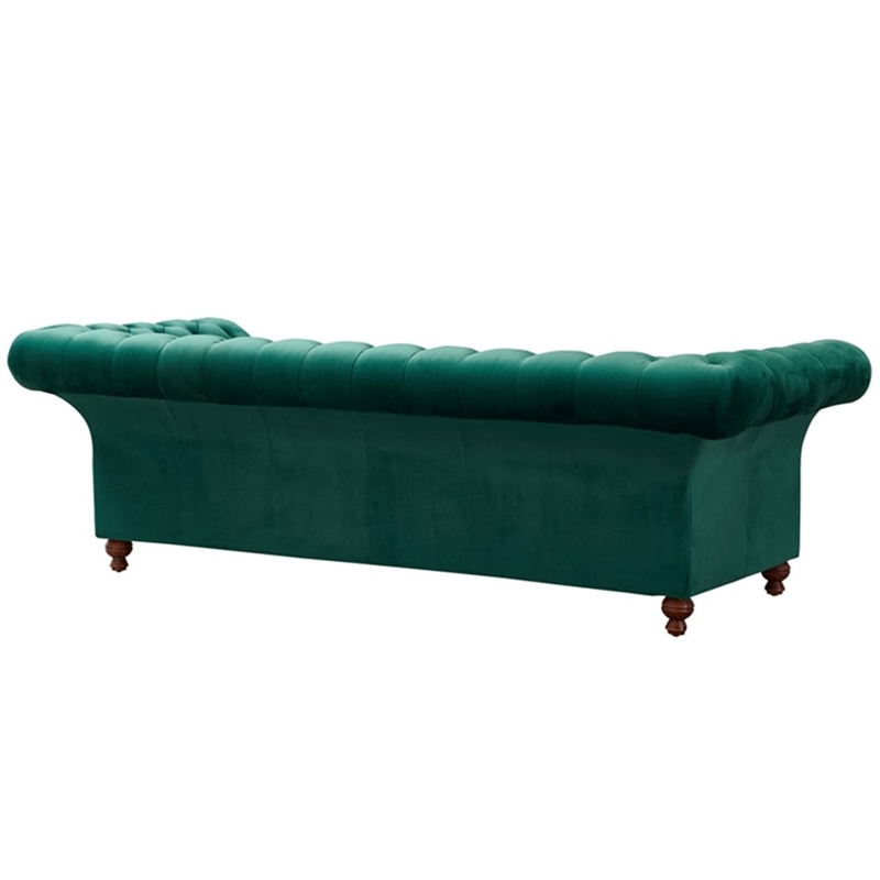 Pemberly Row Craftsman Mission Fabric Sloped Arm Sofa in Green
