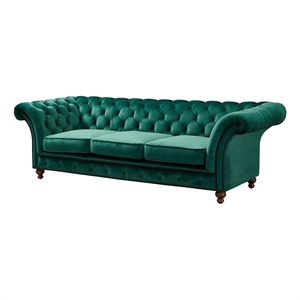 Pemberly Row Craftsman Mission Fabric Sloped Arm Sofa in Green