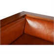 Pemberly Row Arts and Crafts Leather Slat Side Arm Chair in Russet Brown
