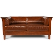 Pemberly Row Arts and Crafts Leather Cubic Loveseat in Chestnut
