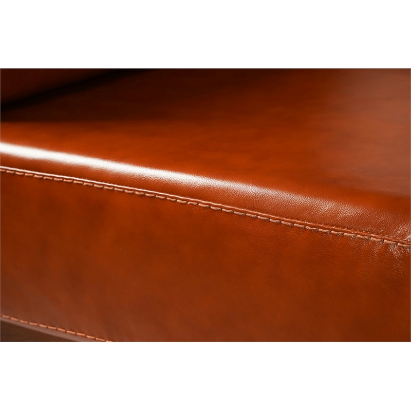 Pemberly Row Arts and Crafts Leather Slat Side Loveseat in Russet Brown
