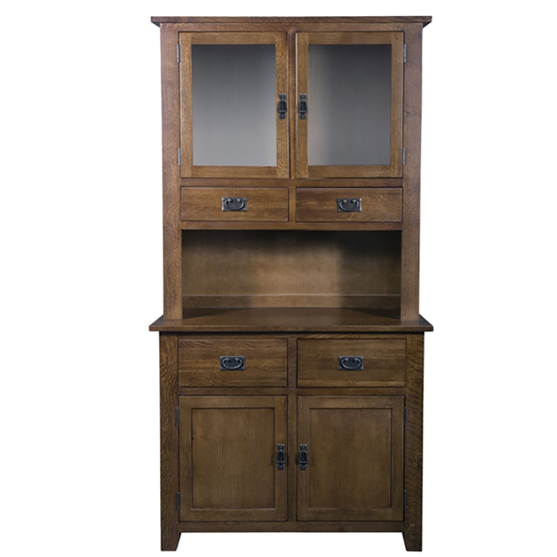 Pemberly Row Arts and Crafts Solid Wood/Glass China Cabinet in Walnut