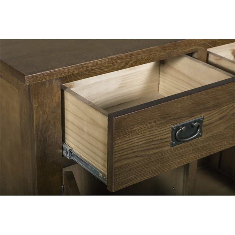 Pemberly Row Arts and Crafts Solid Wood/Glass China Cabinet in Walnut